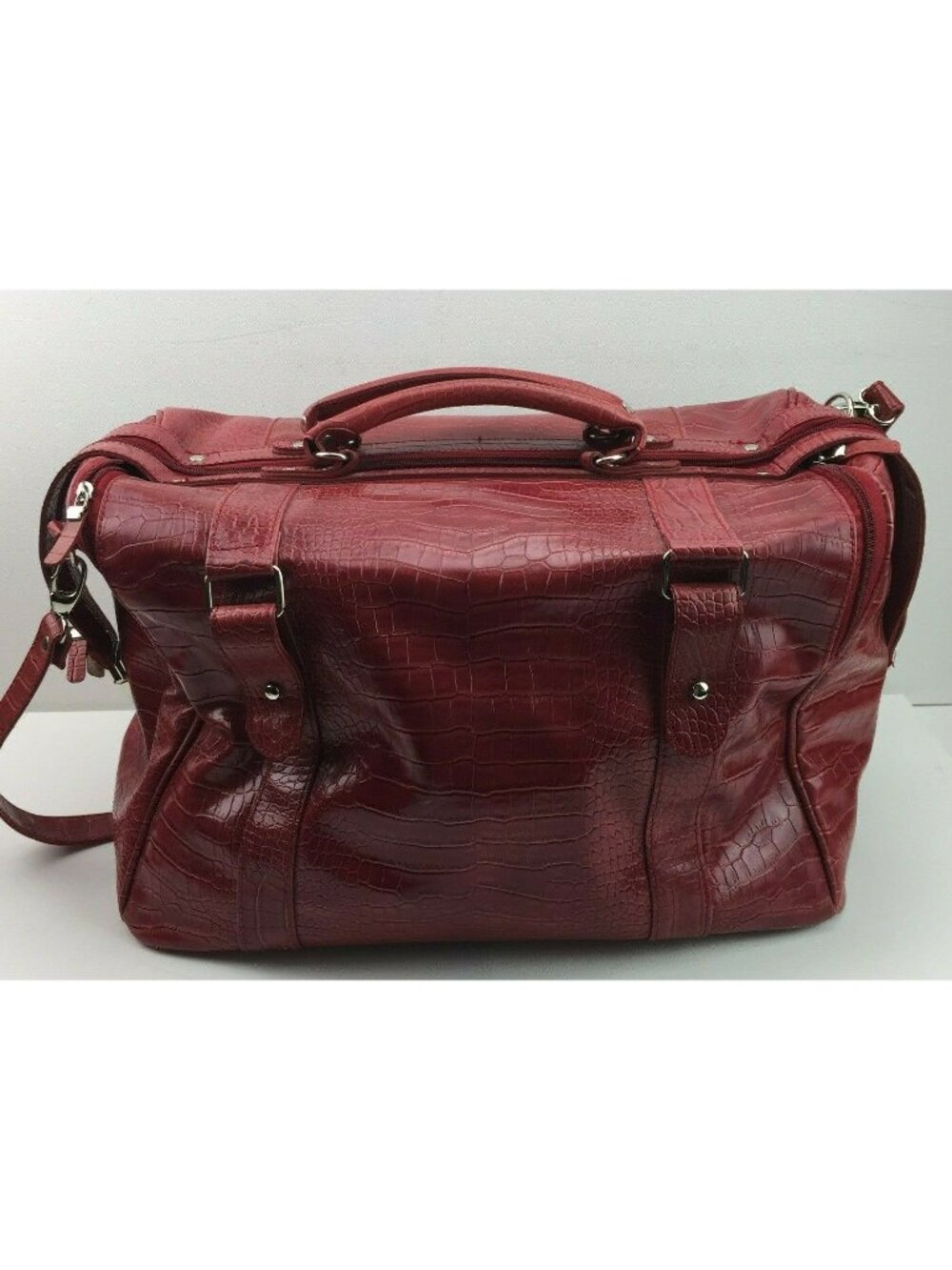 Bath & Body Works Red Faux Crocodile Leather Weekend Duffle Travel Luggage Bag